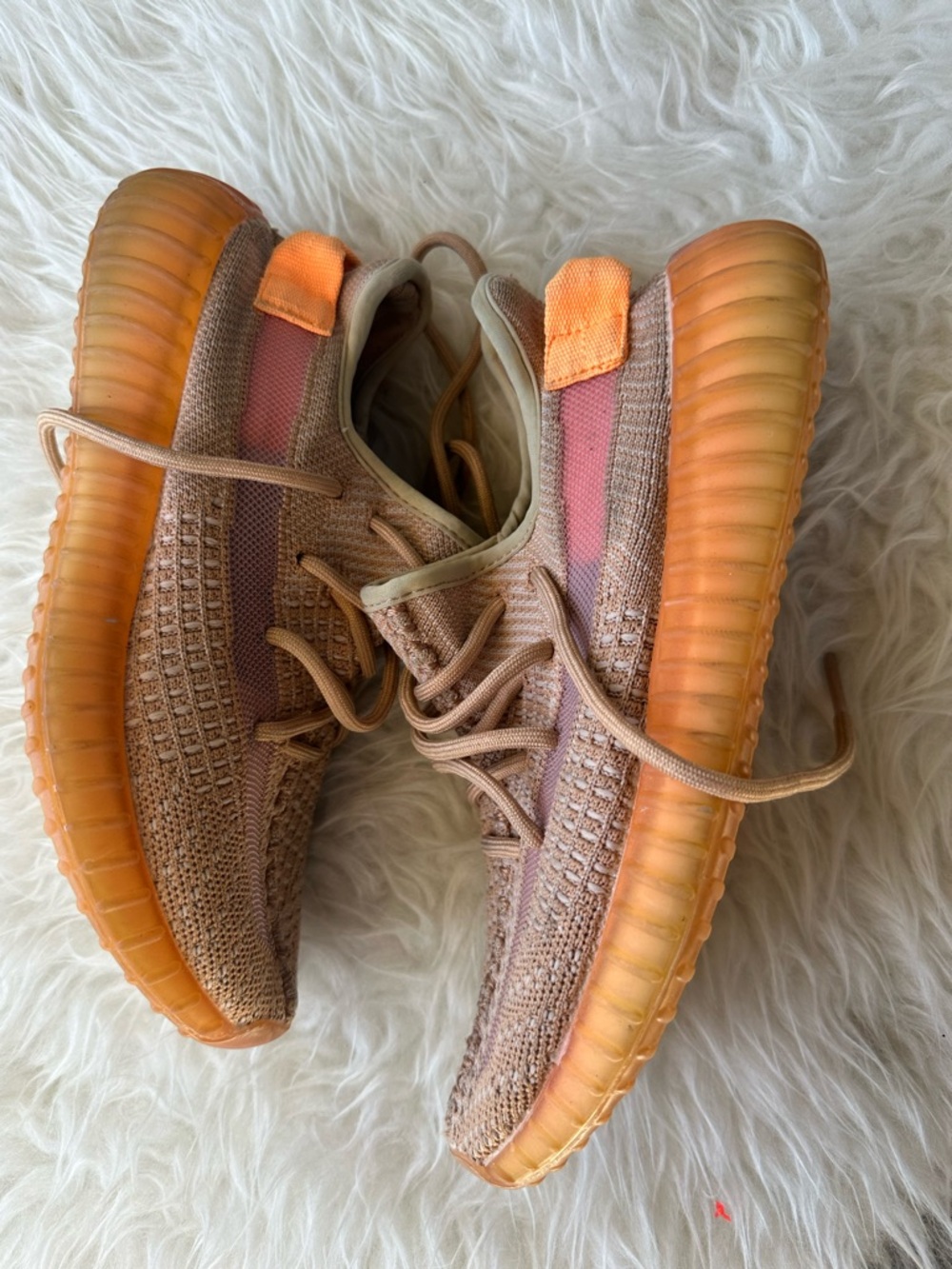 Yeezy Boost 350 V2 Clay — Tan with Orange and Pink Stripe